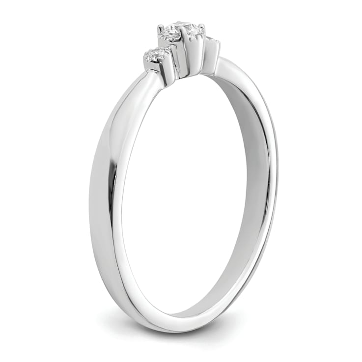Rhodium Over 14K White Gold Petite Beaded Edge Round Diamond Ring 0.1ctw