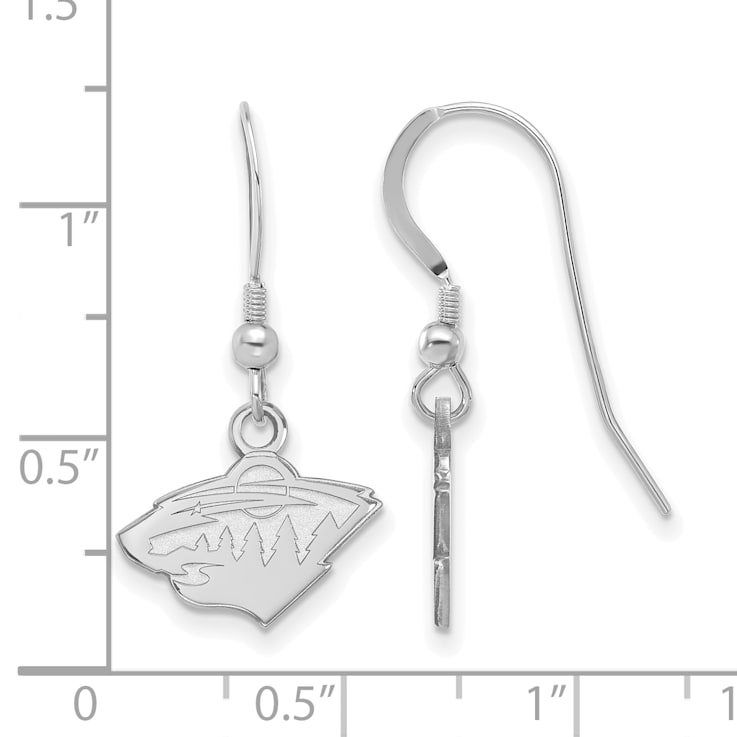 Rhodium Over Sterling Silver NHL Minnesota Wild LogoArt Dangle Earrings
