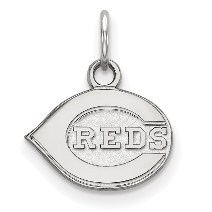Rhodium Over Sterling Silver MLB Cincinnati Reds LogoArt Circle Pendant