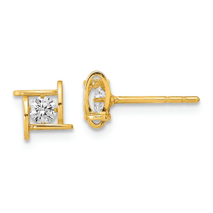 14k Yellow Gold Polished 5.75mm Round Cubic Zirconia in Square Design
Stud Earrings