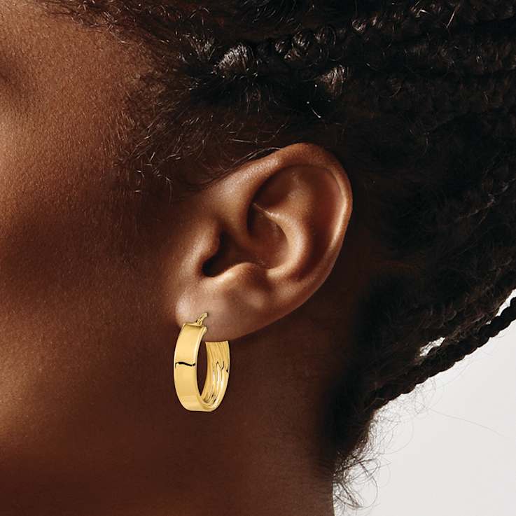 14k Yellow Gold Polished and Inside Textured 7/8" Hoop Earrings