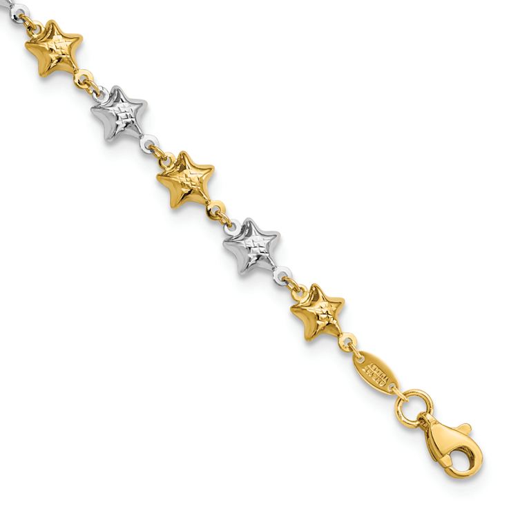 14k Two-tone Gold Puffed Star Link Bracelet