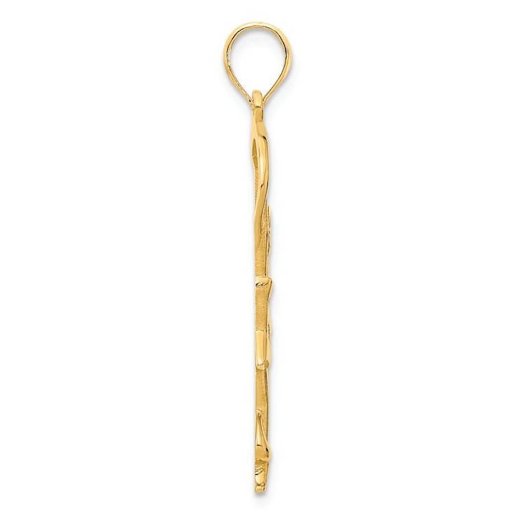 14k Yellow Gold Textured Gymnast with Ribbon Pendant