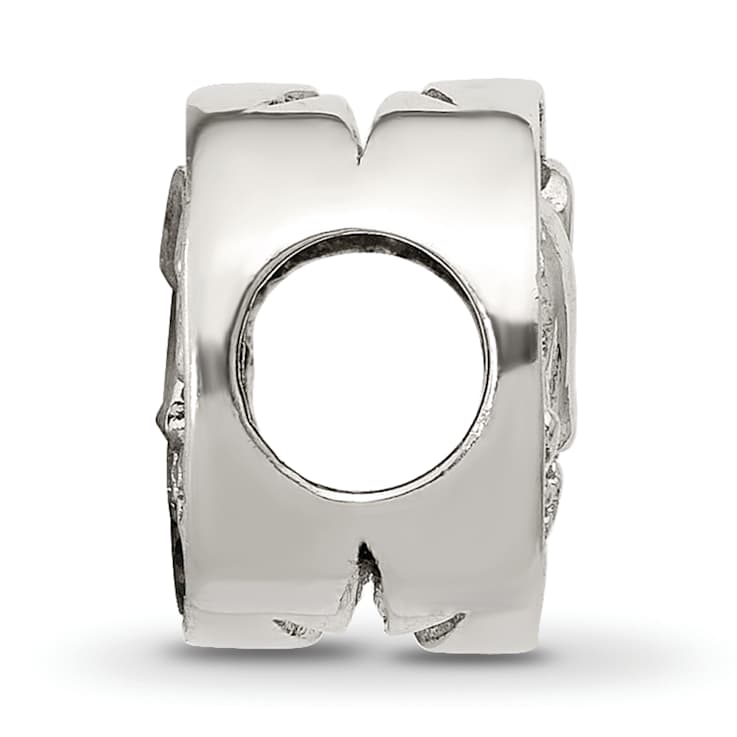 Sterling Silver Polished Cubic Zirconia Blue Enamel Elephant with Stars Bead