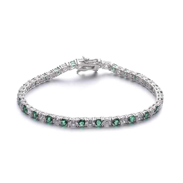 Emerald Color CZ Tennis Bracelet In Sterling Silver