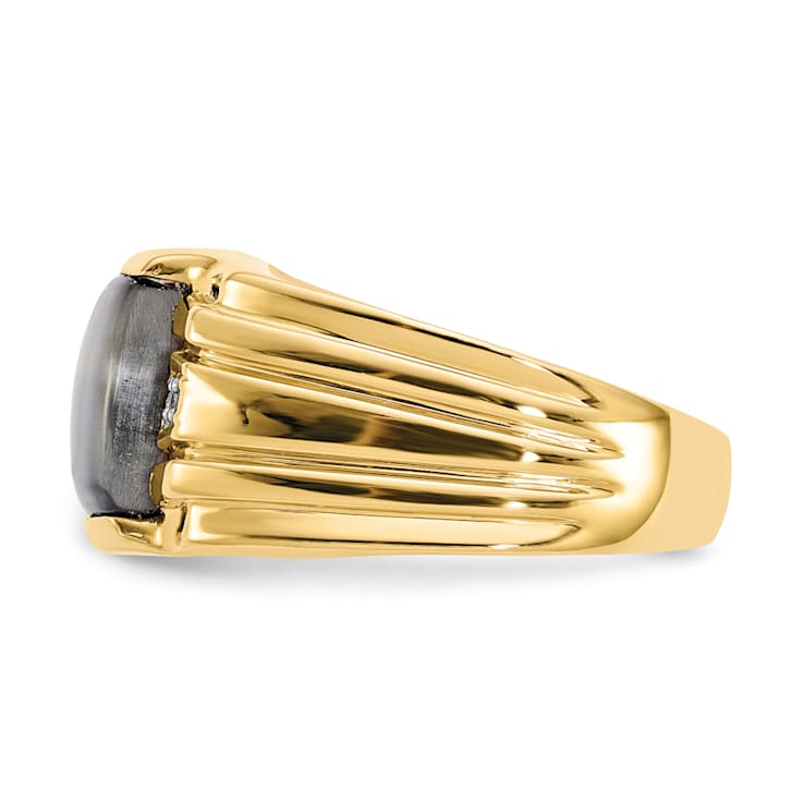 10K Yellow Gold Gray Onyx Cats Eye and 0.01ct Diamond Men's Ring