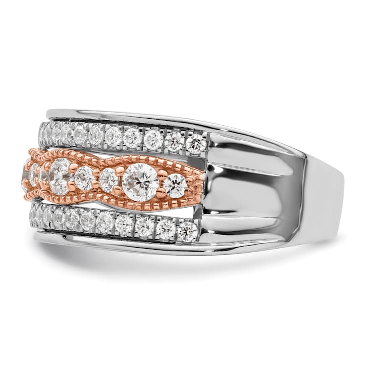 14K Two-tone White and Rose Gold Diamond Wedding Band 1.03ctw