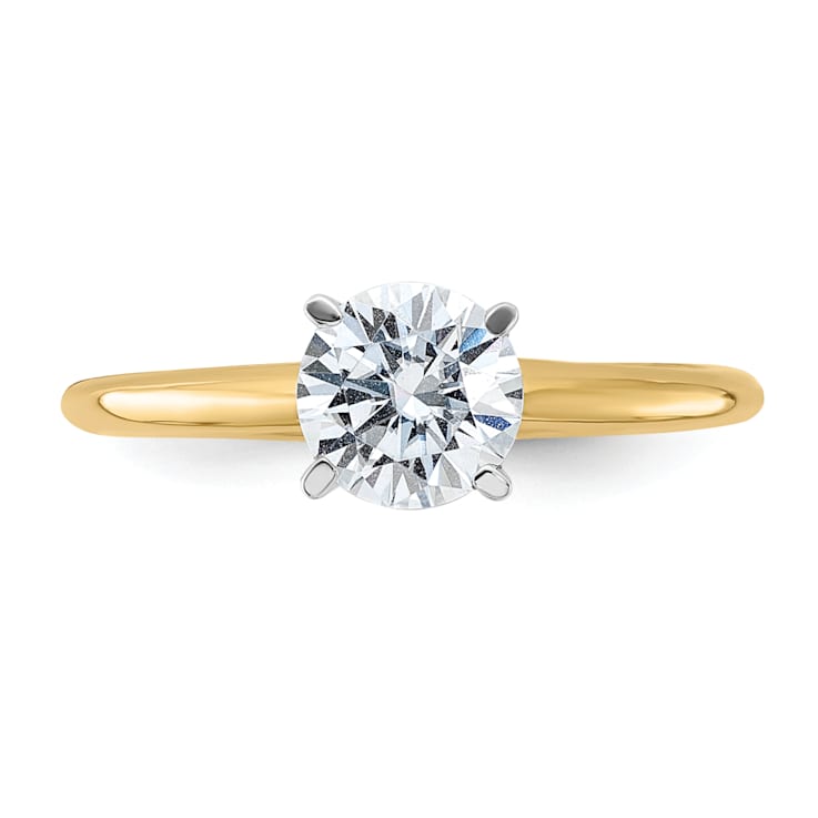 14K Yellow Gold With White Gold Accents 1 ct. D E F Pure Light Round
Moissanite Solitaire Ring