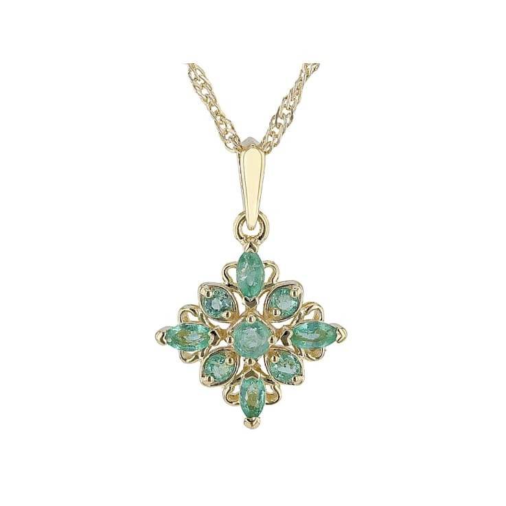 Emerald Marquise And Round Pendant Necklace In 18K Gold Over Sterling Silver