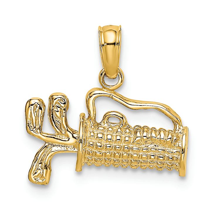 14k Yellow Gold 2D Textured Golf Bag Charm