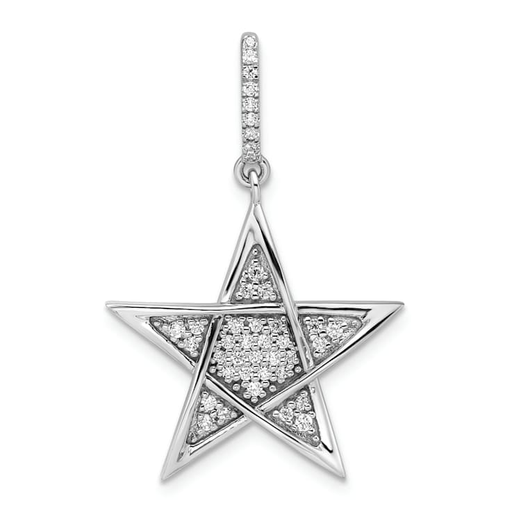 Rhodium Over 14k White Gold Polished Diamond Star Pendant