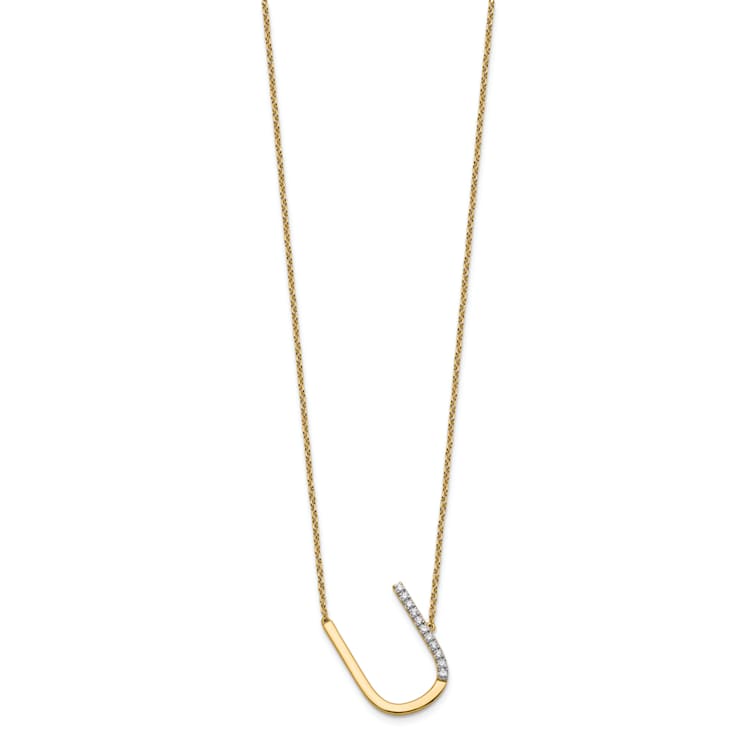14k Yellow Gold and Rhodium Over 14k Yellow Gold Sideways Diamond
Initial U Pendant 18 Inch Necklace