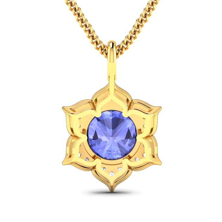 2.02ctw 14K Yellow Gold Tanzanite and White Diamond Pendant with 18 inch
Cable Chain