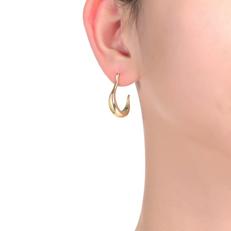 Asymmetrical Open Hoop Earrings In 14K Gold Over Brass