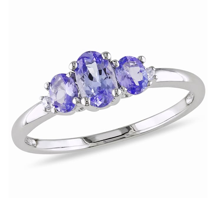 Tanzanite and Diamond 10K White Gold Ring 0.77ctw