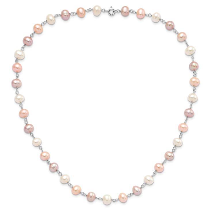 Rhodium Over Sterling Silver Multi-color Freshwater Pearl
Necklace/Bracelet/Earring Set