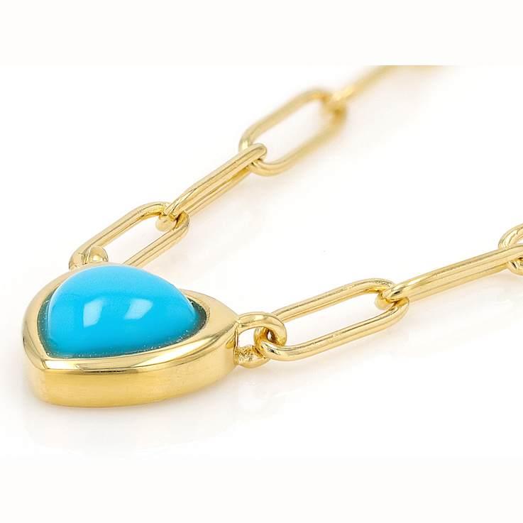 Turquoise Heart Paperclip Pendant Necklace In 18K Gold Over Sterling Silver