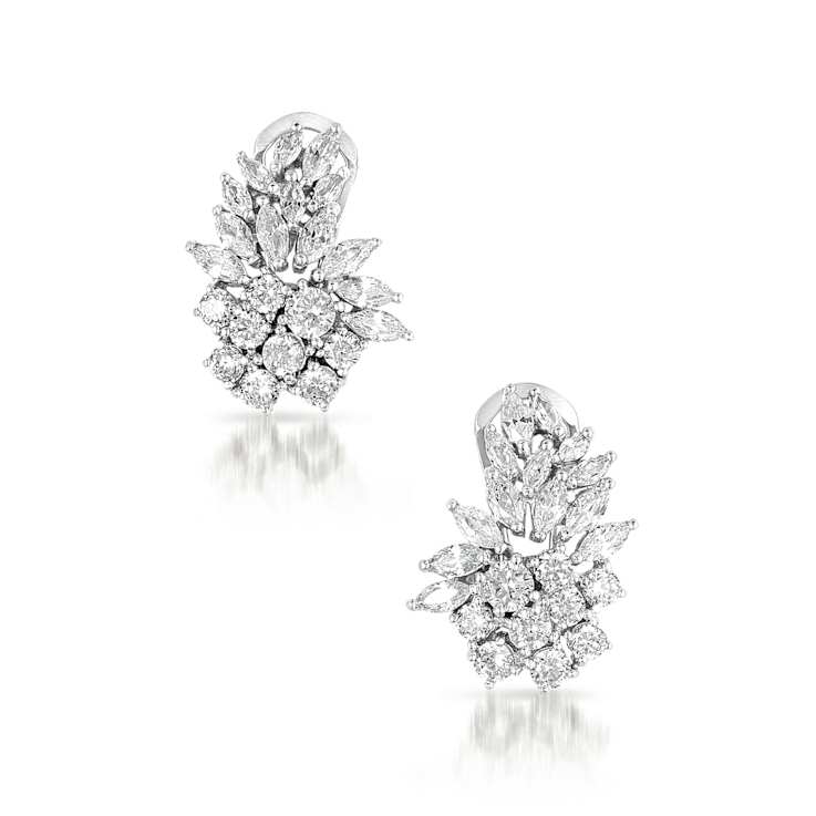 Marquise CZ Cluster Stud Earrings In Sterling Silver