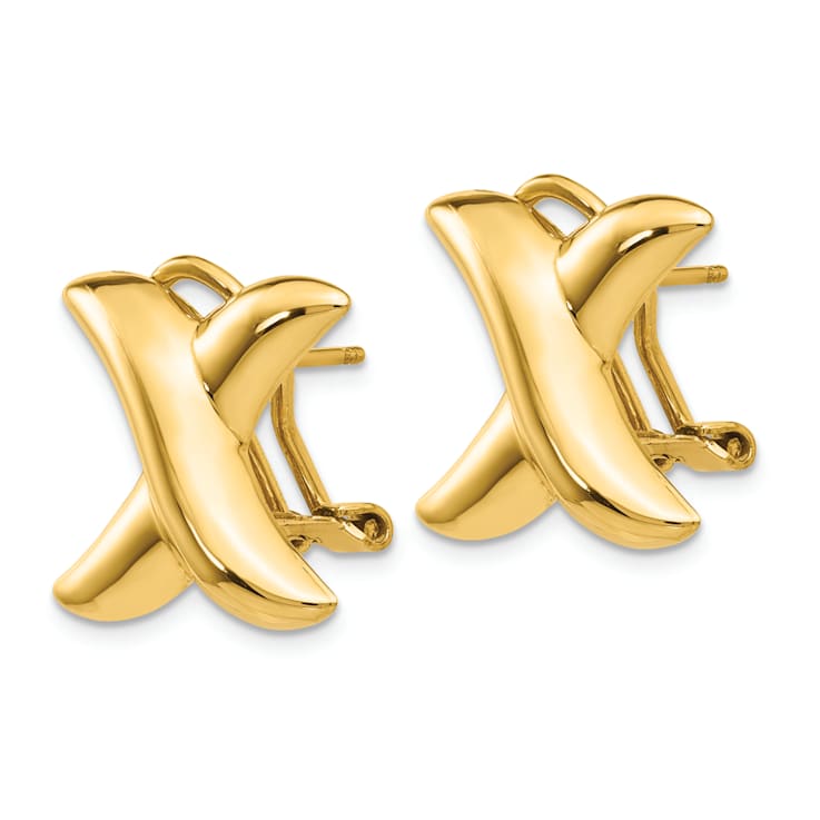 14k Yellow Gold 16mm Polished X Stud Earrings