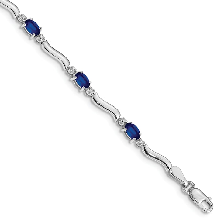 Rhodium Over 14k White Gold Diamond and Sapphire Bracelet