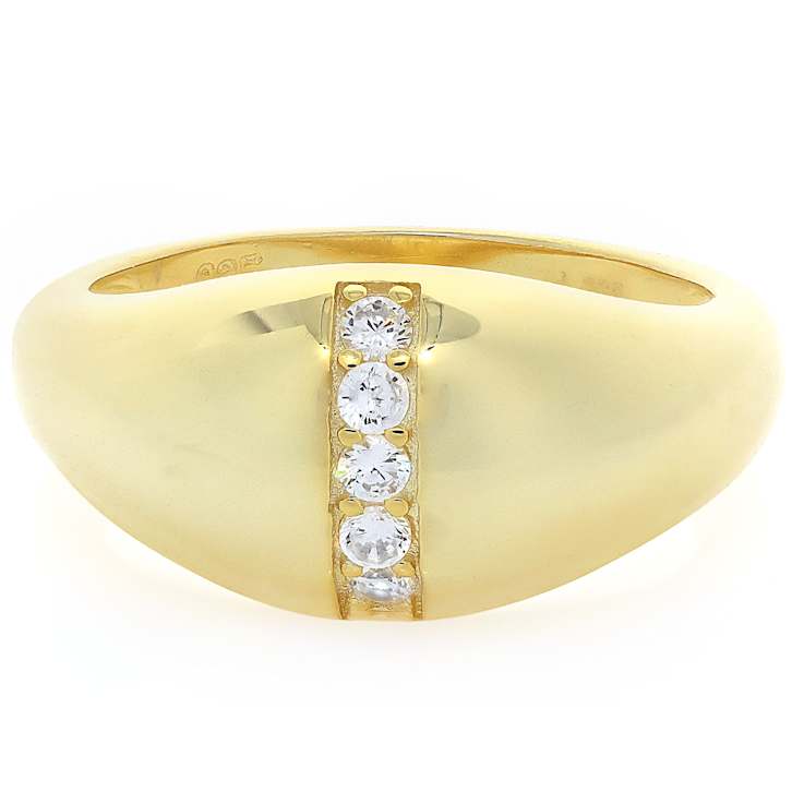 Small Dome Band Ring With CZ In 18K Gold Over Sterling Silver