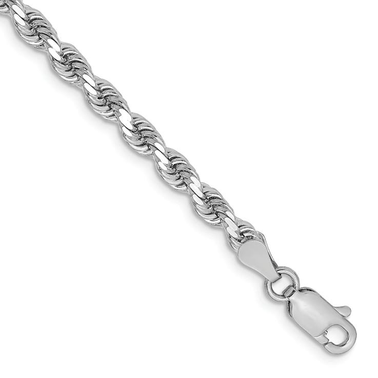 Rhodium Over 10k White Gold 3.25mm Diamond-Cut Rope Link Bracelet