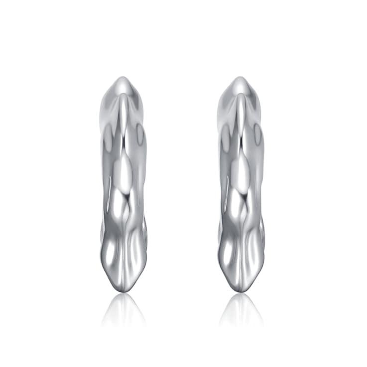 Twisted Open Hoop Earrings In Rhodium Over Brass