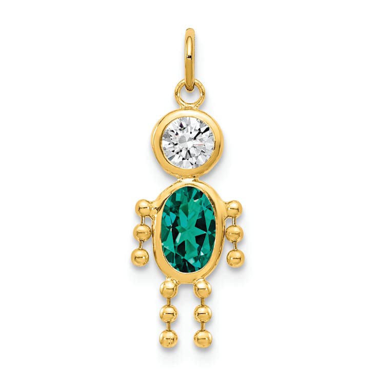 10k Yellow Gold Green Emerald Simulant May Birthstone and Clear Cubic
Zirconia Boy Charm