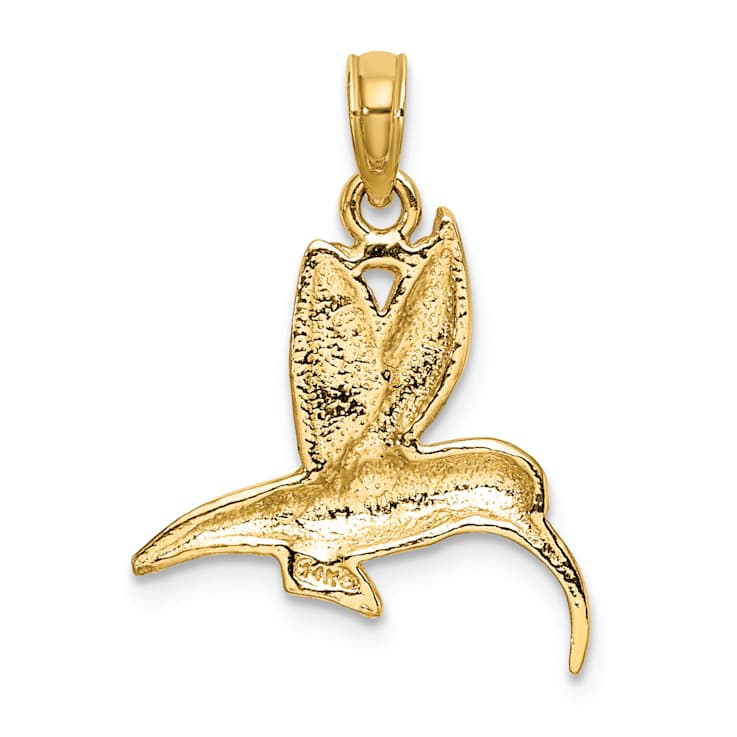 10K Yellow Gold Textured Hummingbird Flying Charm