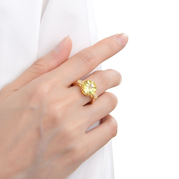 Round Lab Created Yellow Sapphire, Baguette White Topaz 18K Yellow Gold
Over Sterling Silver Ring