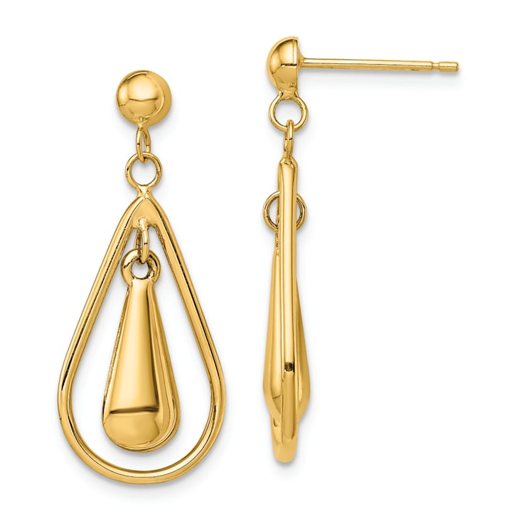 14k Yellow Gold Polished Dangle Earrings