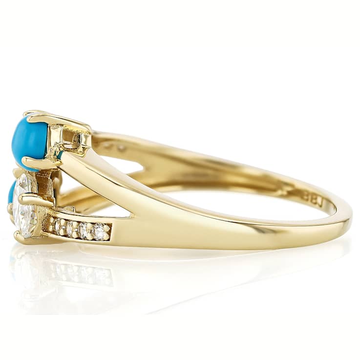 Diamond Simulant Oval, Sleeping Beauty Turquoise And White Zircon Ring
In 18K Gold Over Sterling Silver 1.15ctw