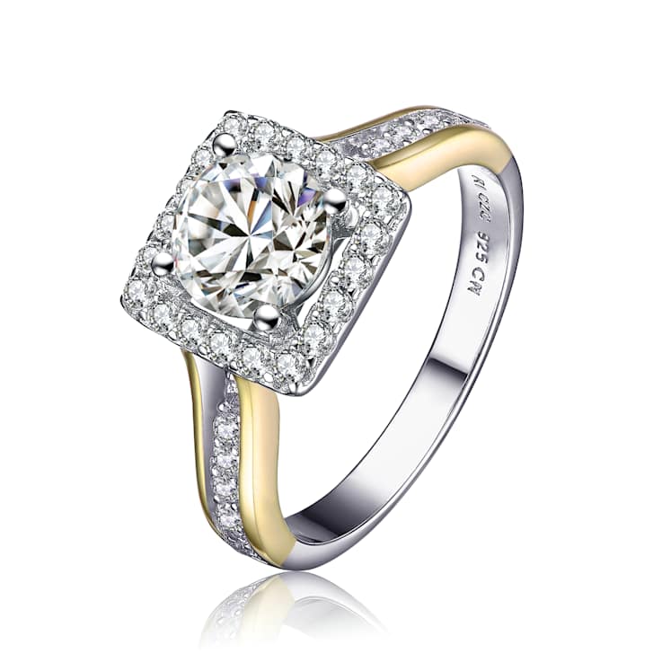 CZ Halo Ring In Two-Tone Sterling Silver 1.78ctw