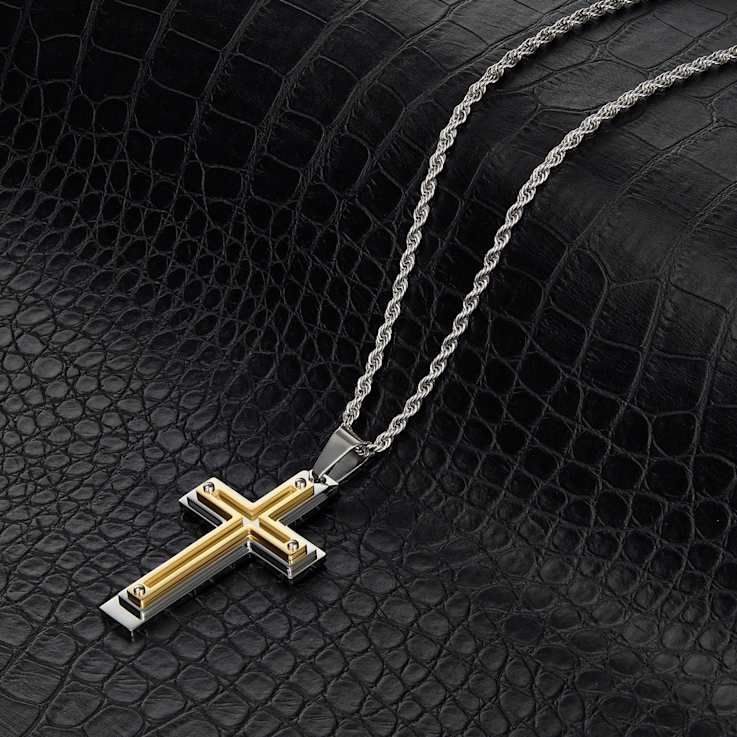 Invicta Men's Two-Tone Cross Pendant With Chain In Stainless Steel