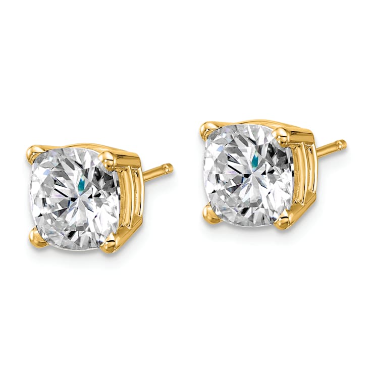 14K Yellow Gold 4ct. 7.5mm Cushion G H I True Light Moissanite Earrings