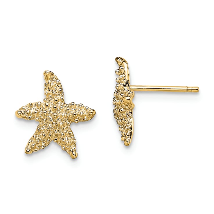 14k Yellow Gold Textured Starfish Stud Earrings