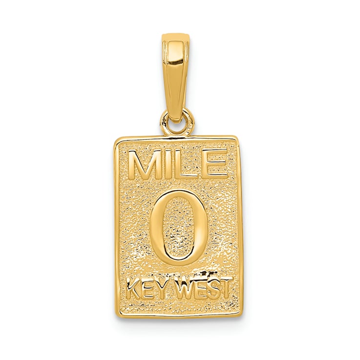 14k Yellow Gold Textured Mile 0 Key West Mile Marker Pendant