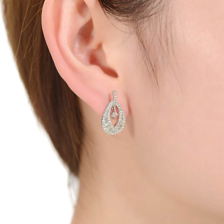 CZ Pear Shape Drop Earrings In Sterling Silver