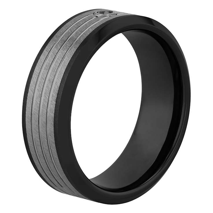 Robert Alton Men's Black Diamond Black Ion Plated 8MM Band Ring In Tungsten