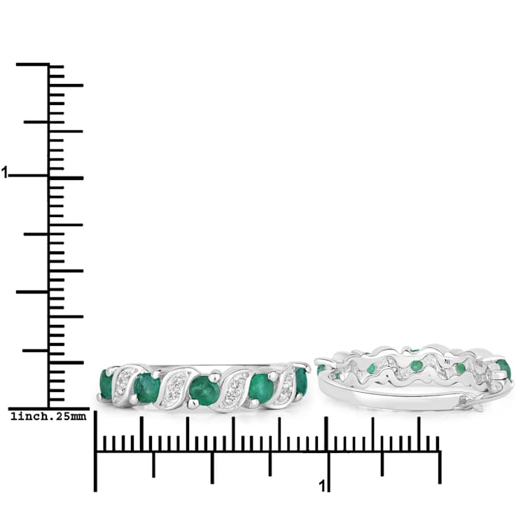 Green Emerald and White Topaz Sterling Silver Hoop Earrings