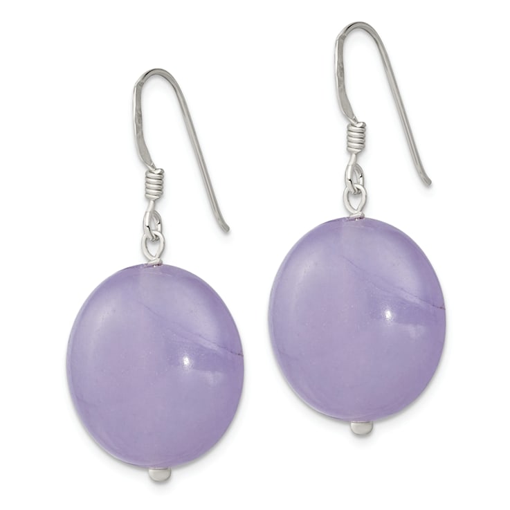 Sterling Silver Polished Lavender Jadeite Circle Dangle Earrings