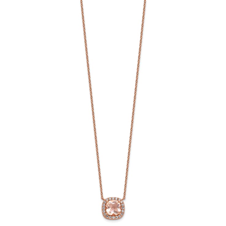 14K Rose Gold Over Sterling Silver Cubic Zirconia and Pink Glass Necklace