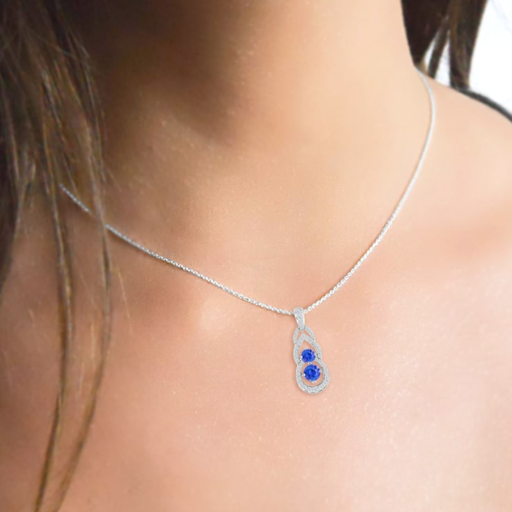 14K White Gold Round Tanzanite and Diamond Pendant 0.79ctw