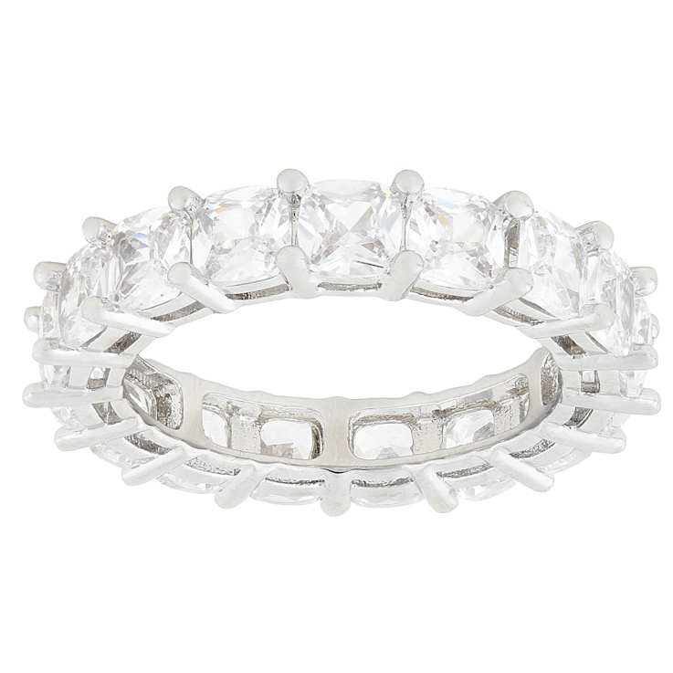 Set Of 5 CZ Eternity Band Rings In Rhodium Over Brass