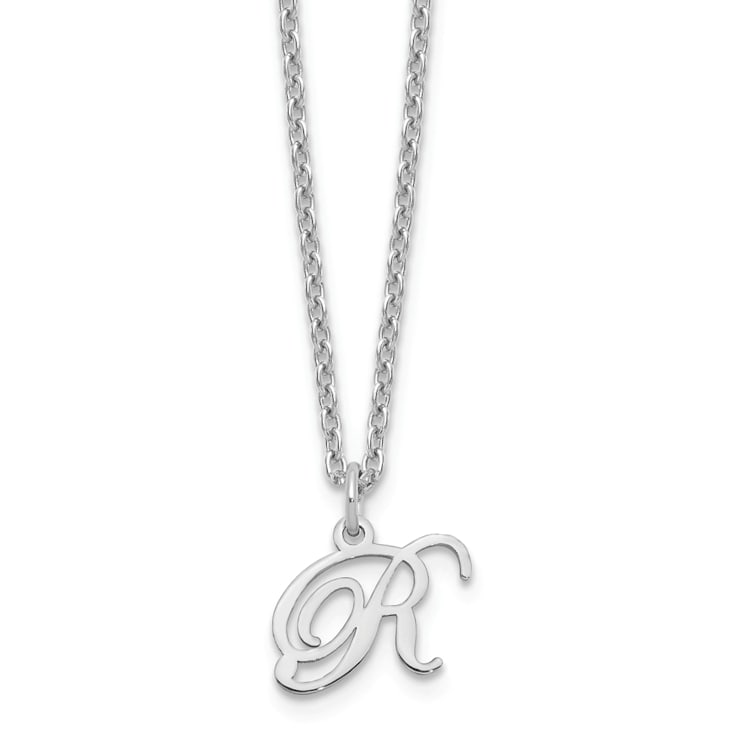 Rhodium Over Sterling Silver Letter R  Initial Necklace