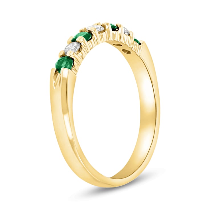 0.35ctw Emerald and Diamond Wedding Band Ring in 14k Yellow Gold