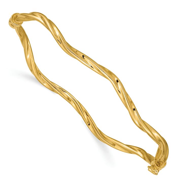 14k Yellow Gold Polished 3mm Twisted Hinged Bangle Bracelet 14k Yellow Gold Polished 3mm Twisted Hinged Bangle Bracelet
