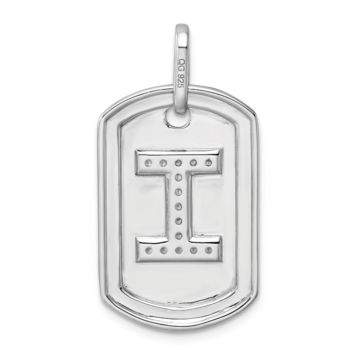 Rhodium Over 14k White Gold Diamond Initial I Dog Tag Charm