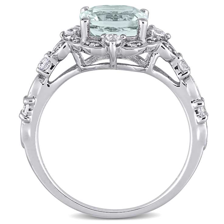 Aquamarine, White Sapphire and Diamond 14K White Gold Vintage Ring 2.65ctw