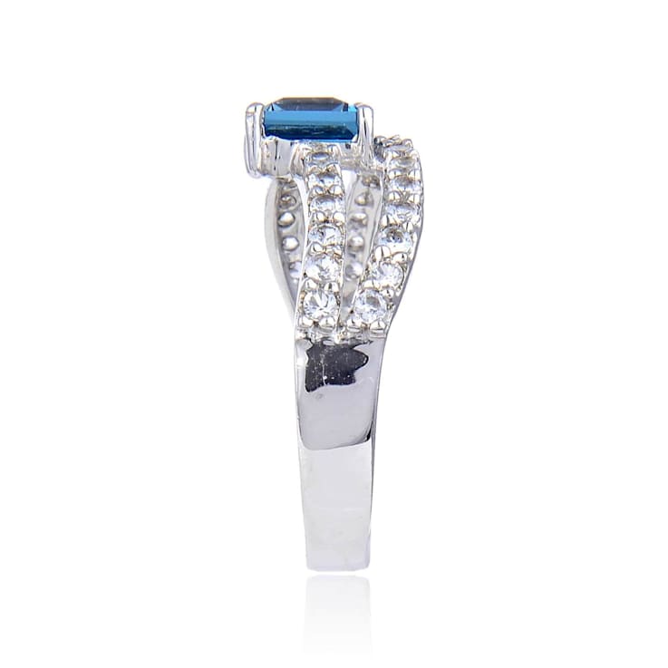 Square Blue Topaz with White Topaz Accents Sterling Silver Ring, 1.41ctw